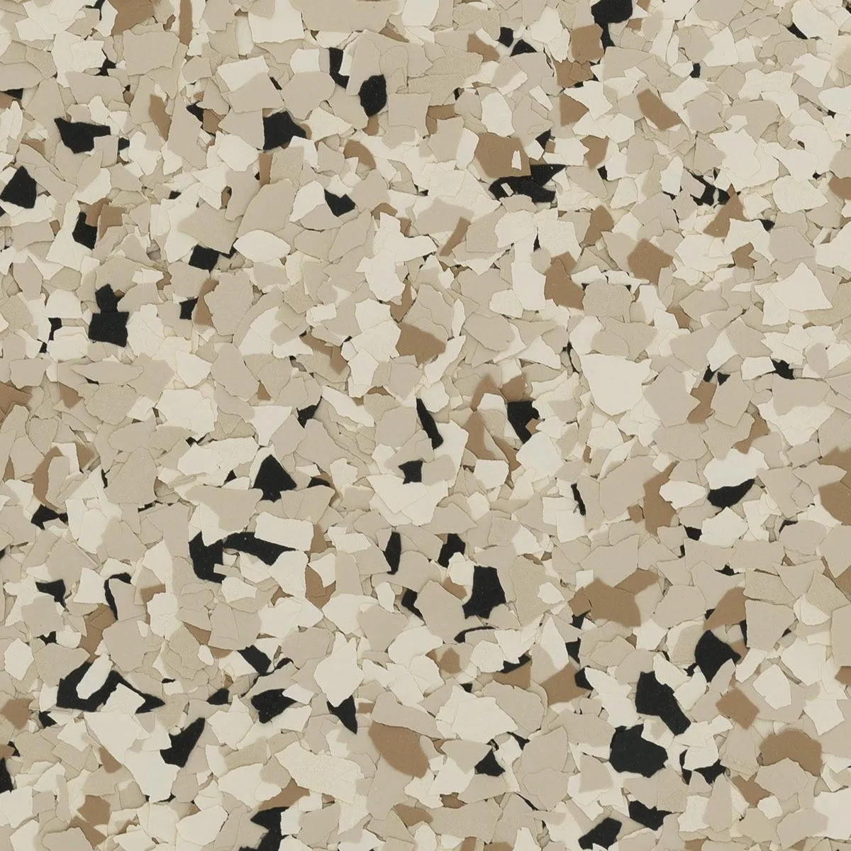 Light beige, cream, and tan epoxy flake blend named Shoreline, creating a soft, coastal-inspired look for garage floors