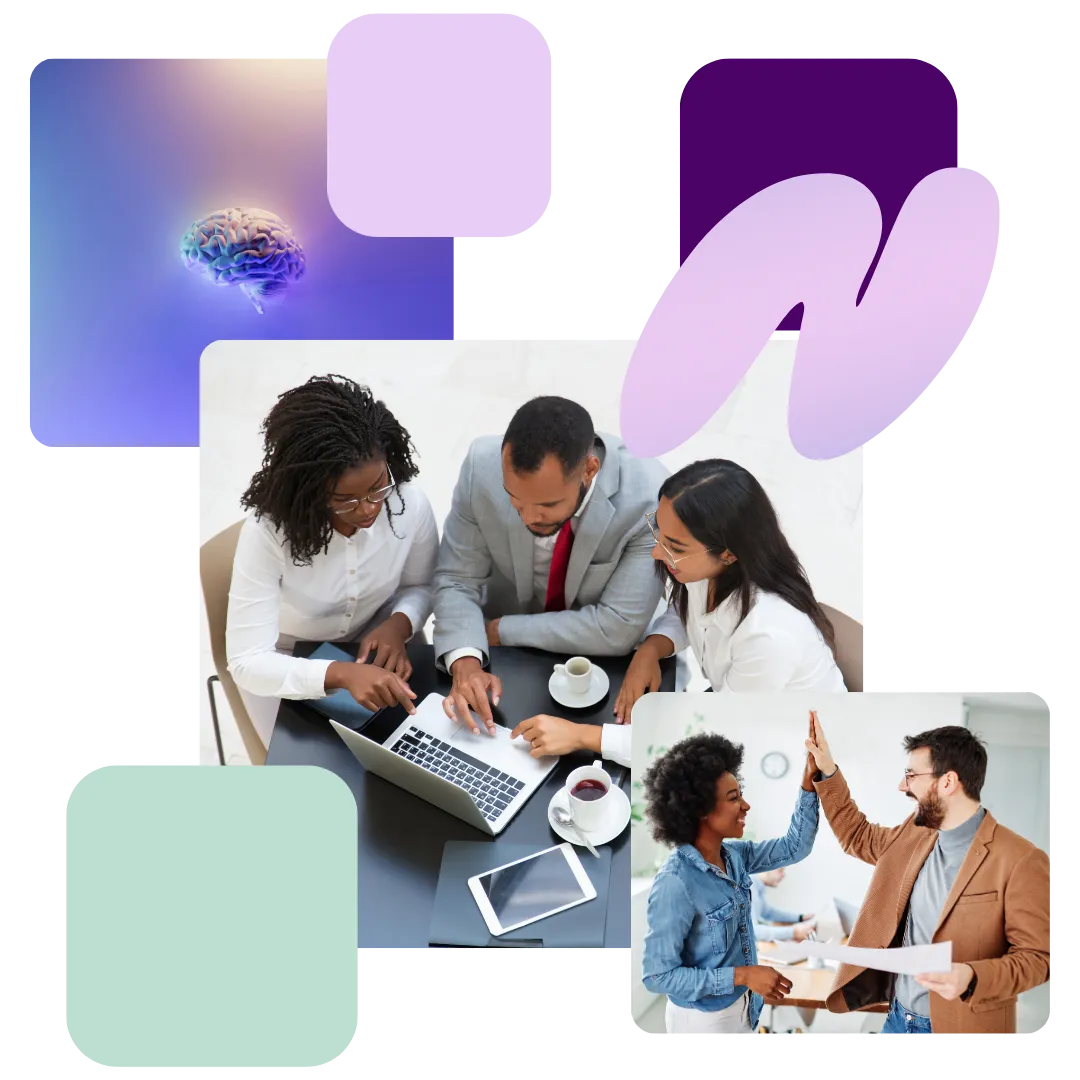 Collage of marketing experts working together.