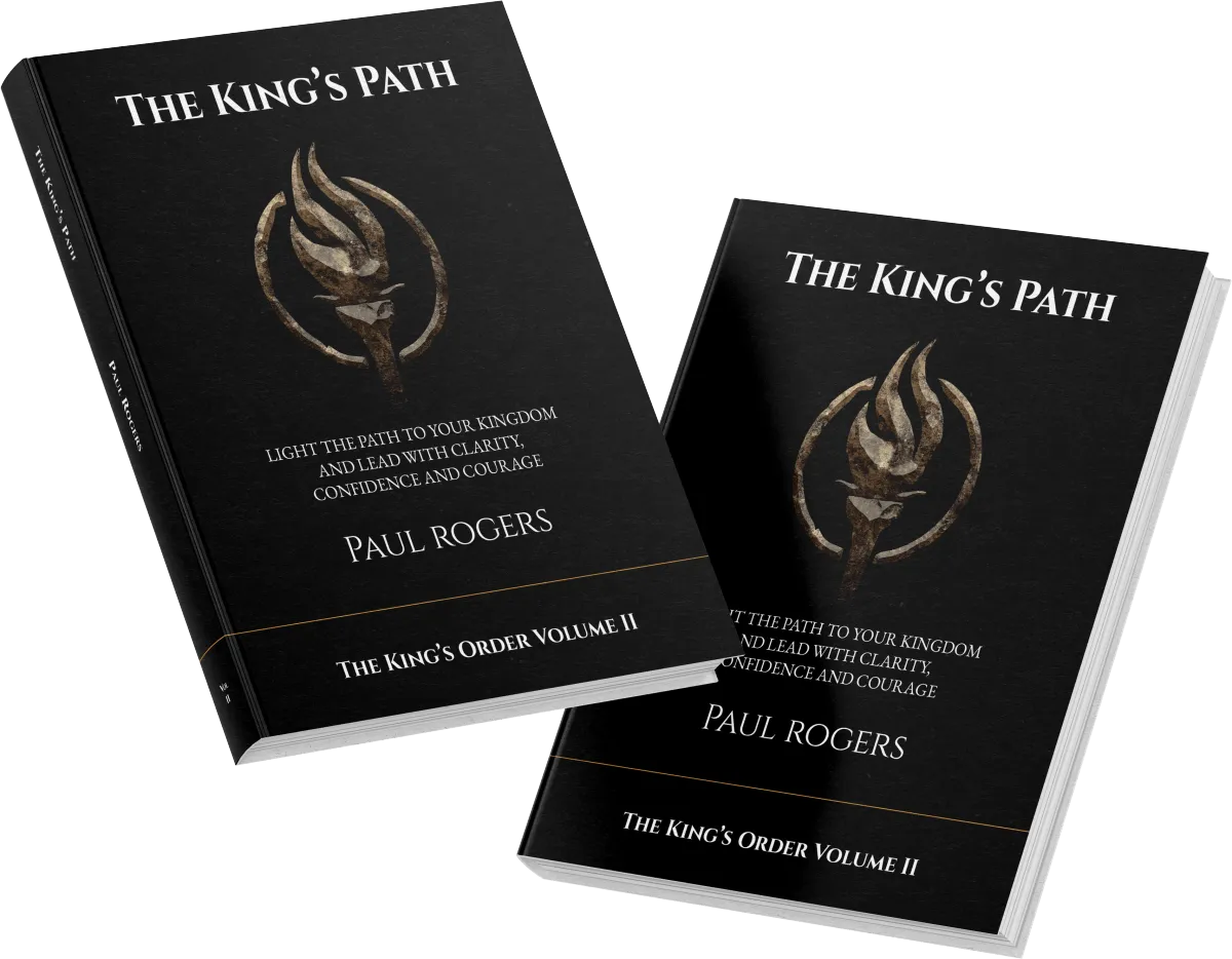 Full-bleed dramatic image from the book’s closing “The King’s Oath” page, with the oath text ghosted in the background.