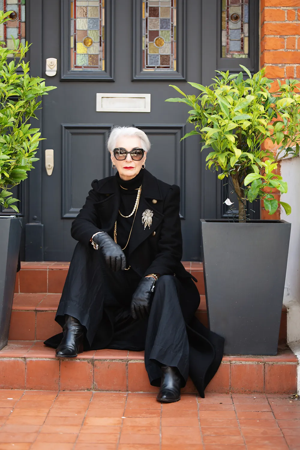 Avril Millar photographed on a London doorstep by Amanda Clarke