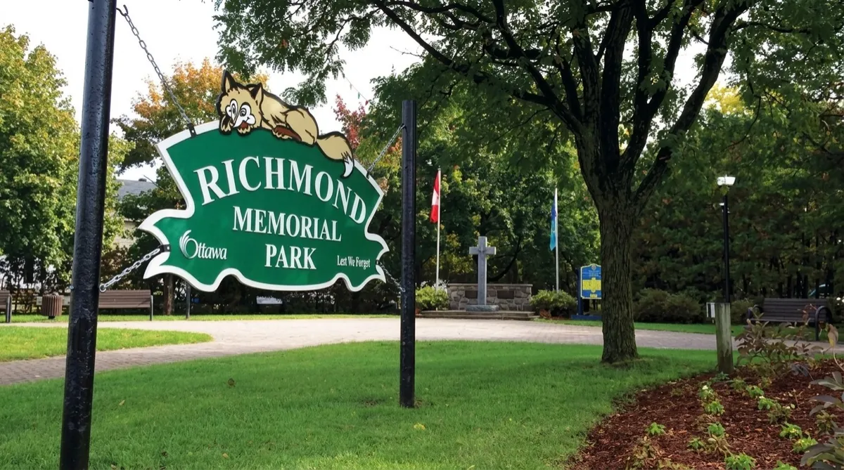 The Richmond Memorial Park sign in the village of Richmond