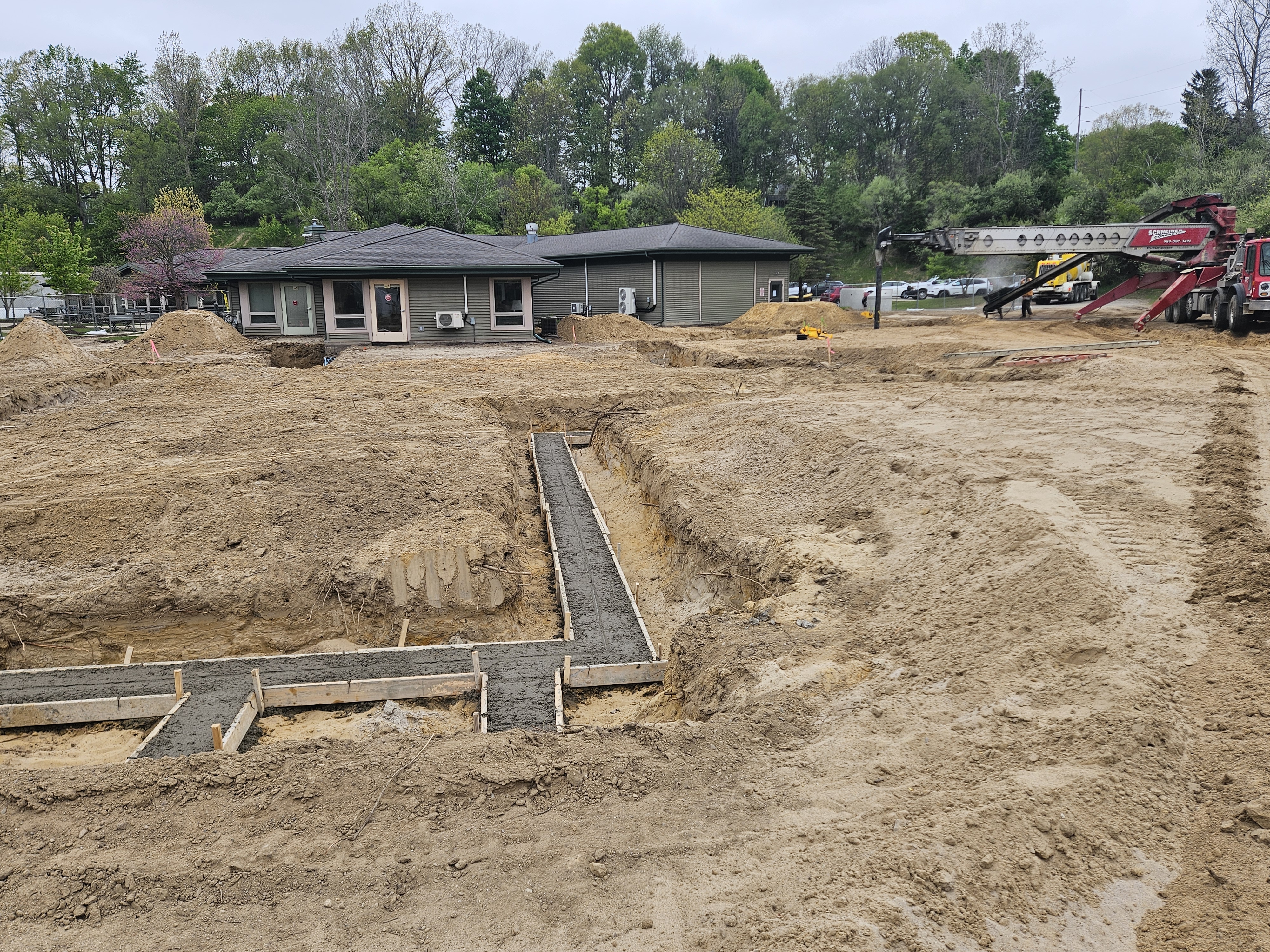Commercial building foundation forms prepared for a concrete pour