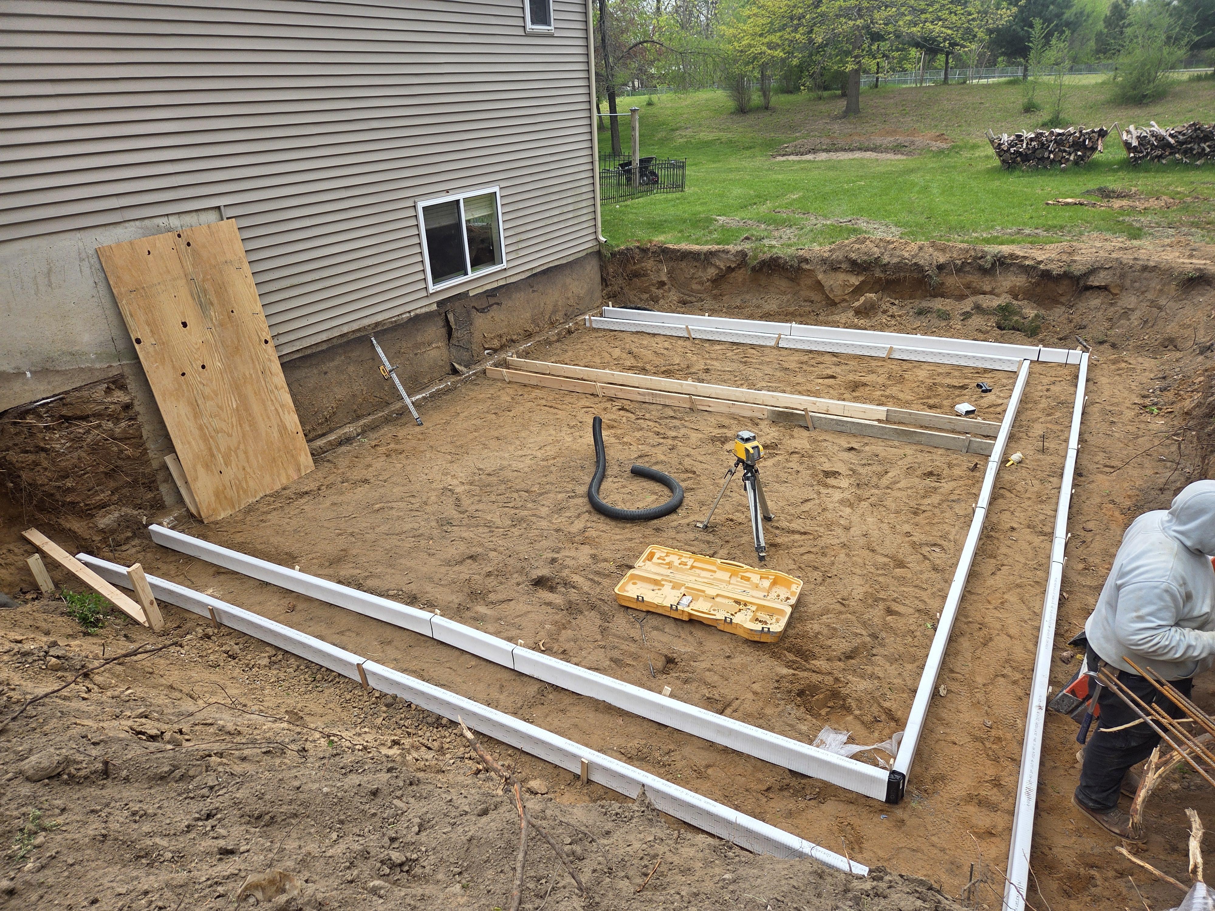 Residential patio area prepared and formed for a concrete pour