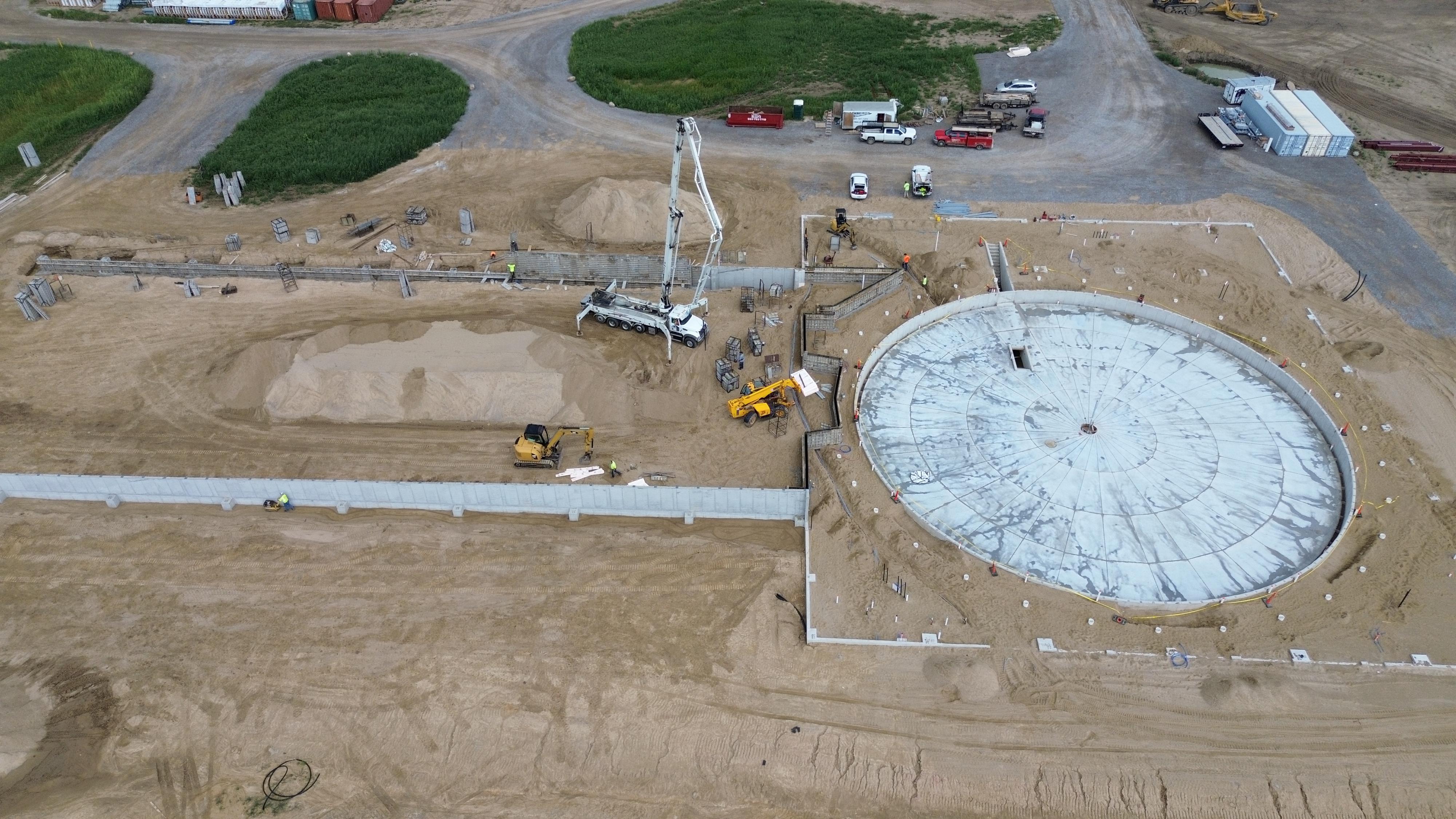 Aerial image of work-in-progress concrete silo foundation