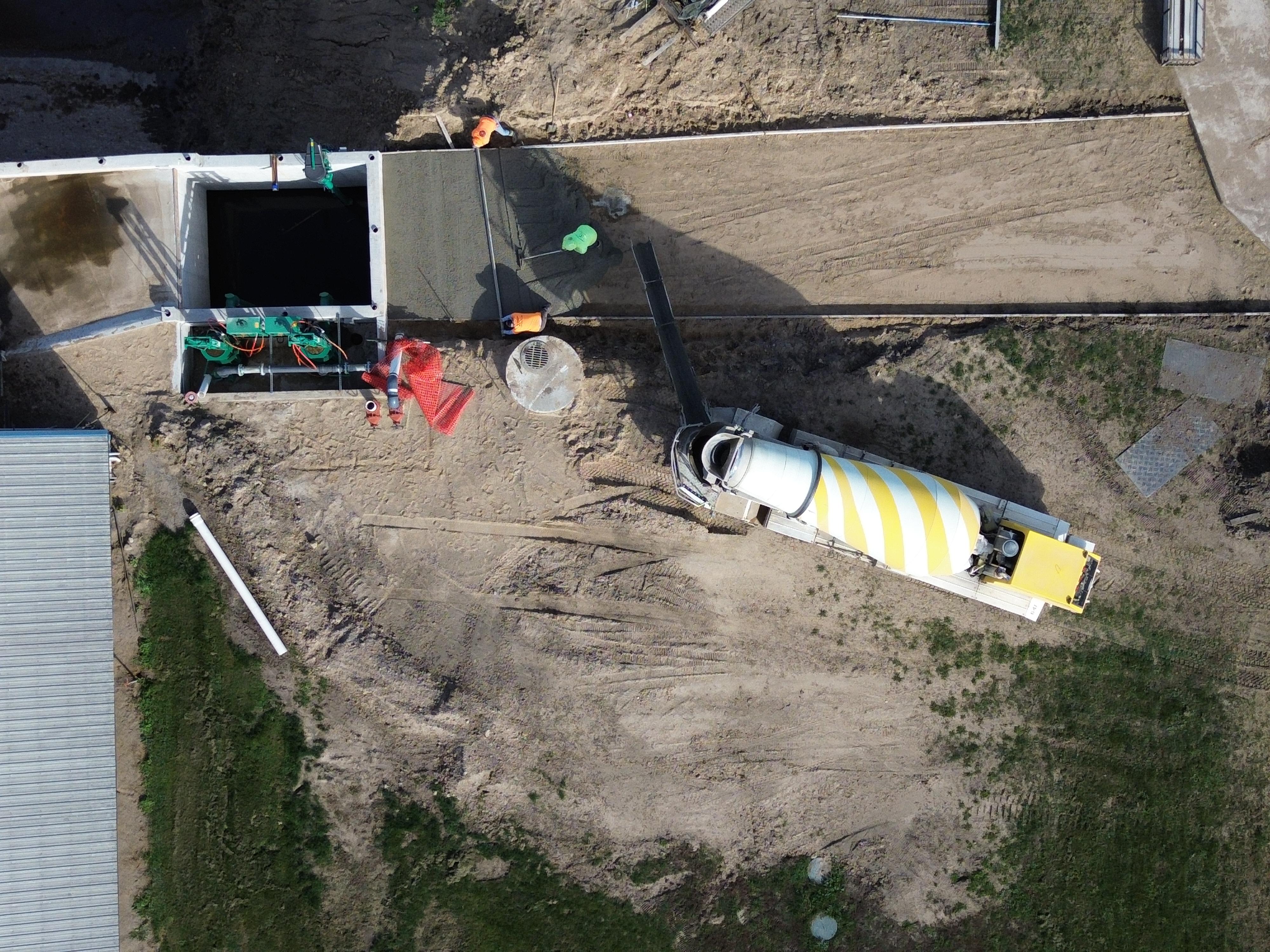 Aerial view of crew working on a large agricultural project