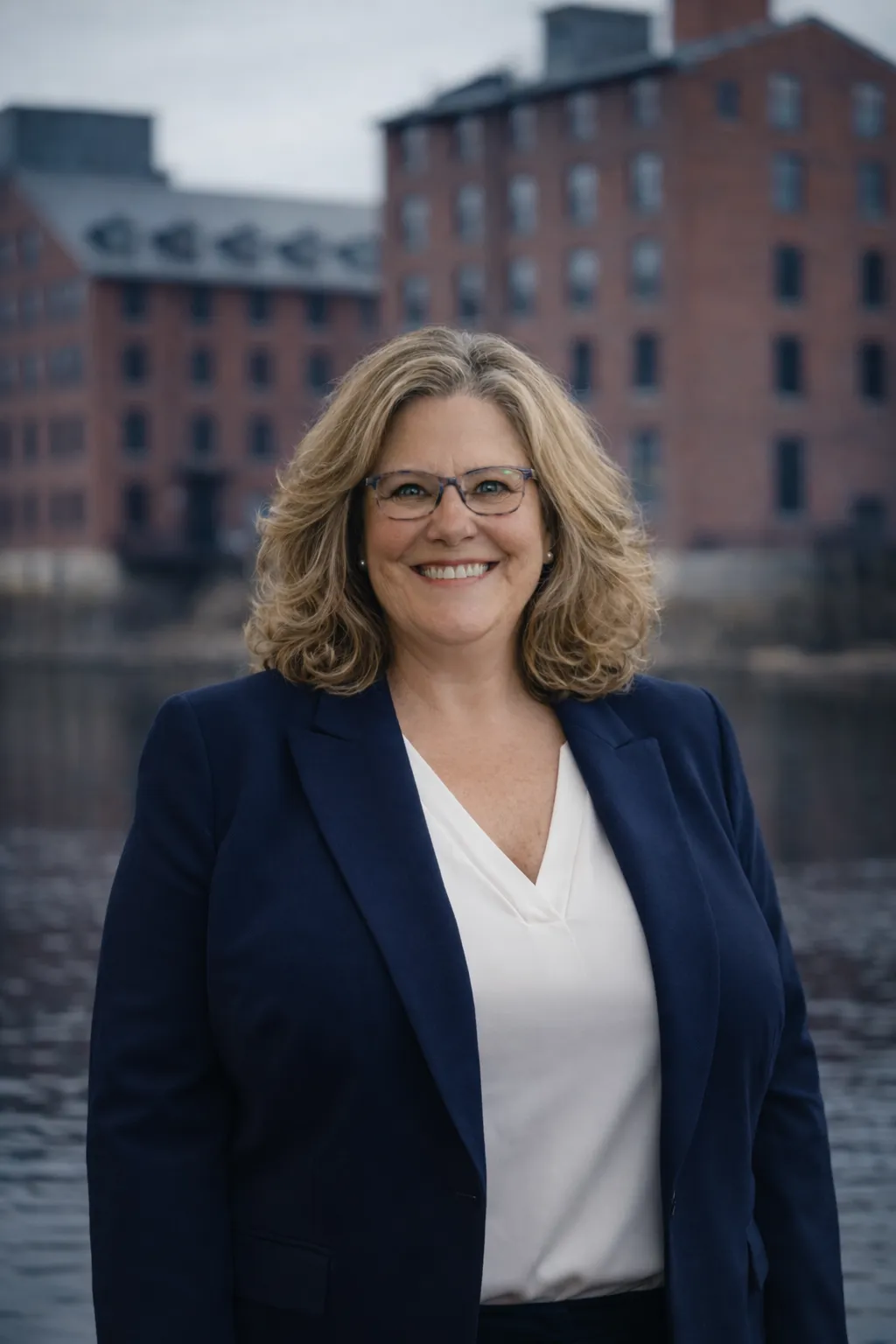Real estate agent standing near Merrimack River in Lawrence MA