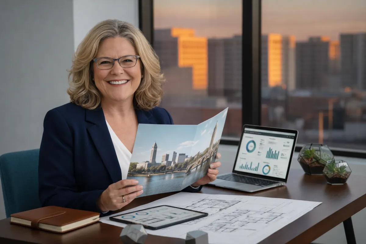 Real estate agent reviewing Lawrence MA property marketing plan