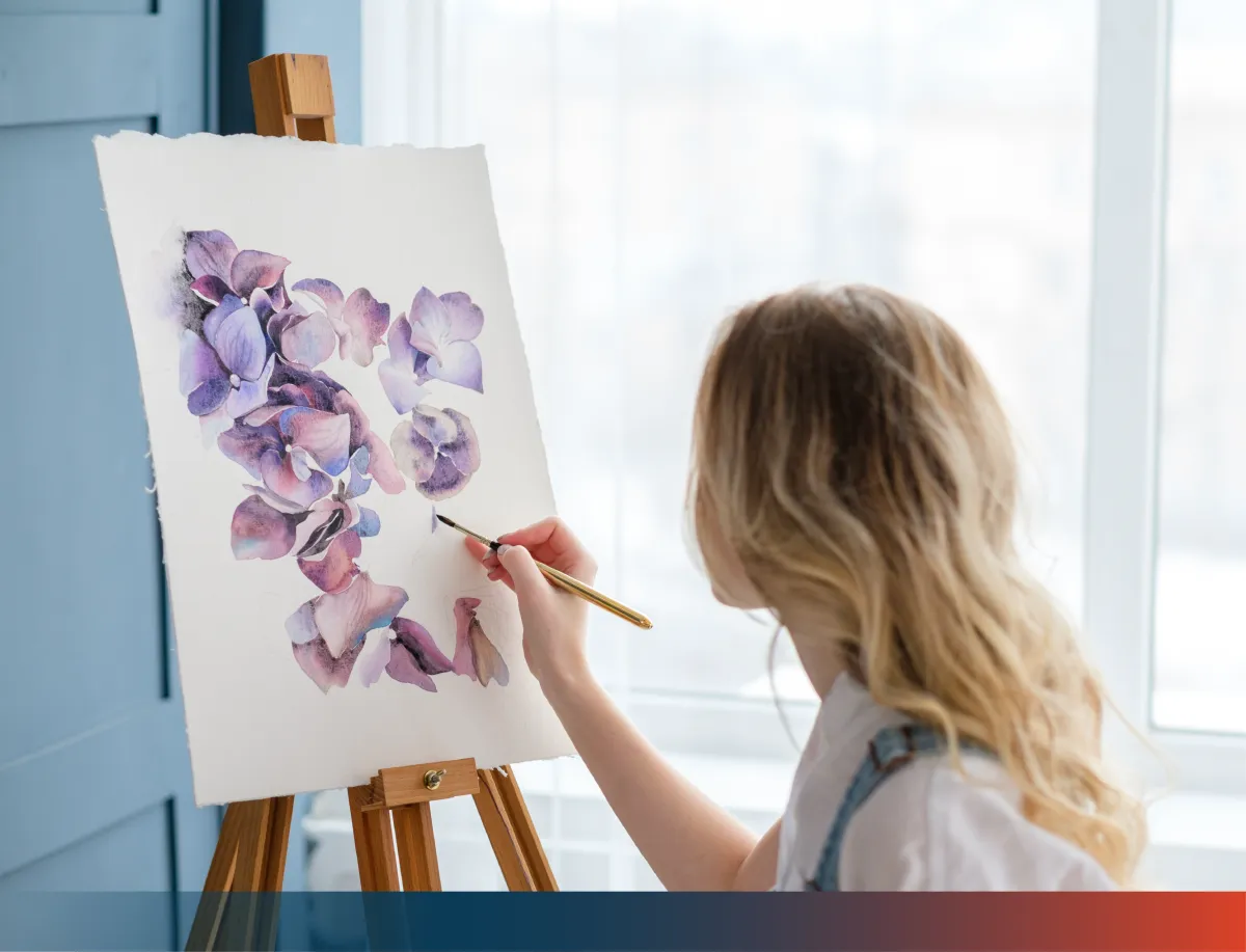 Girl painting flowers