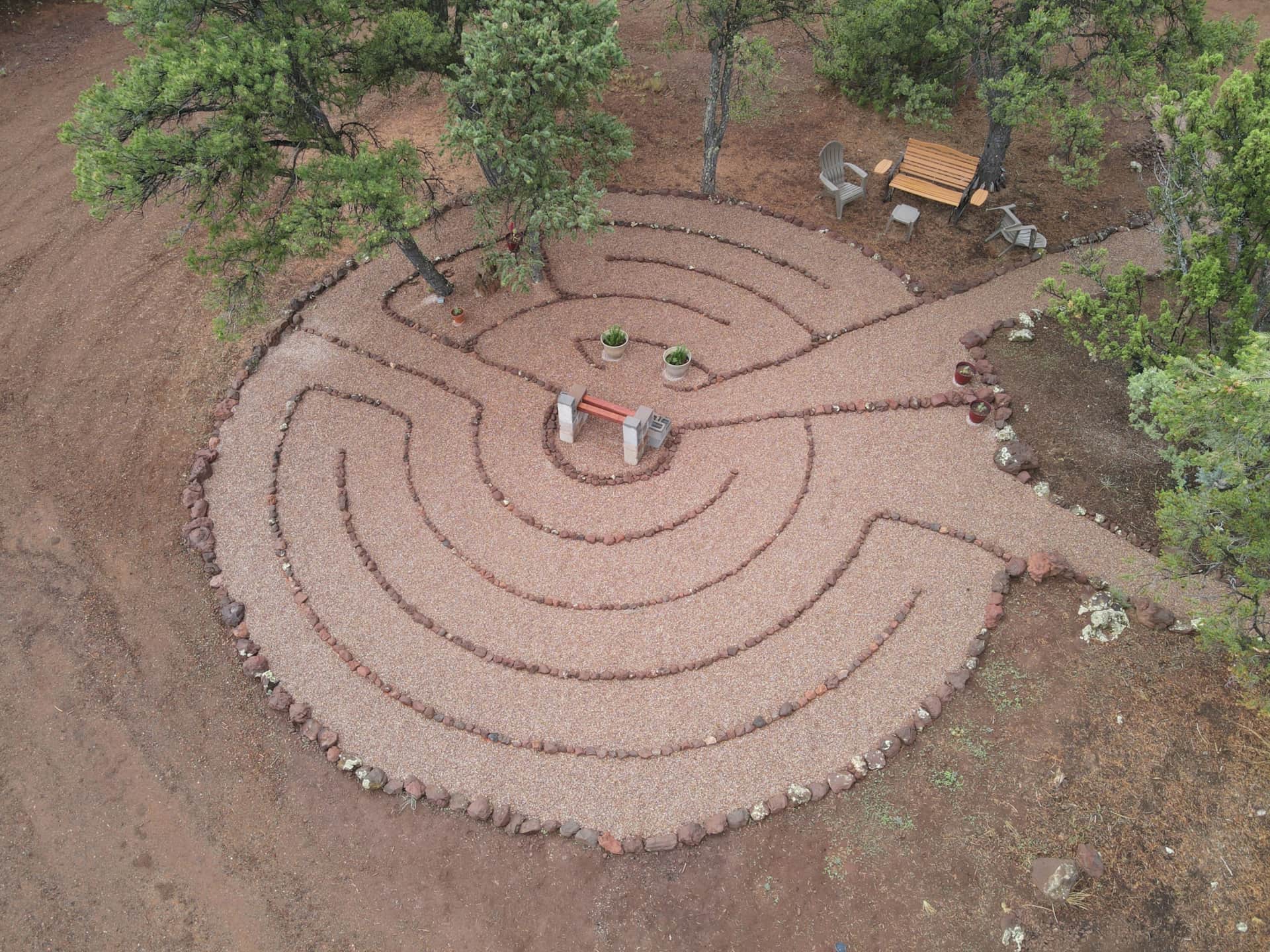 A peaceful retreat setting surrounded by trees