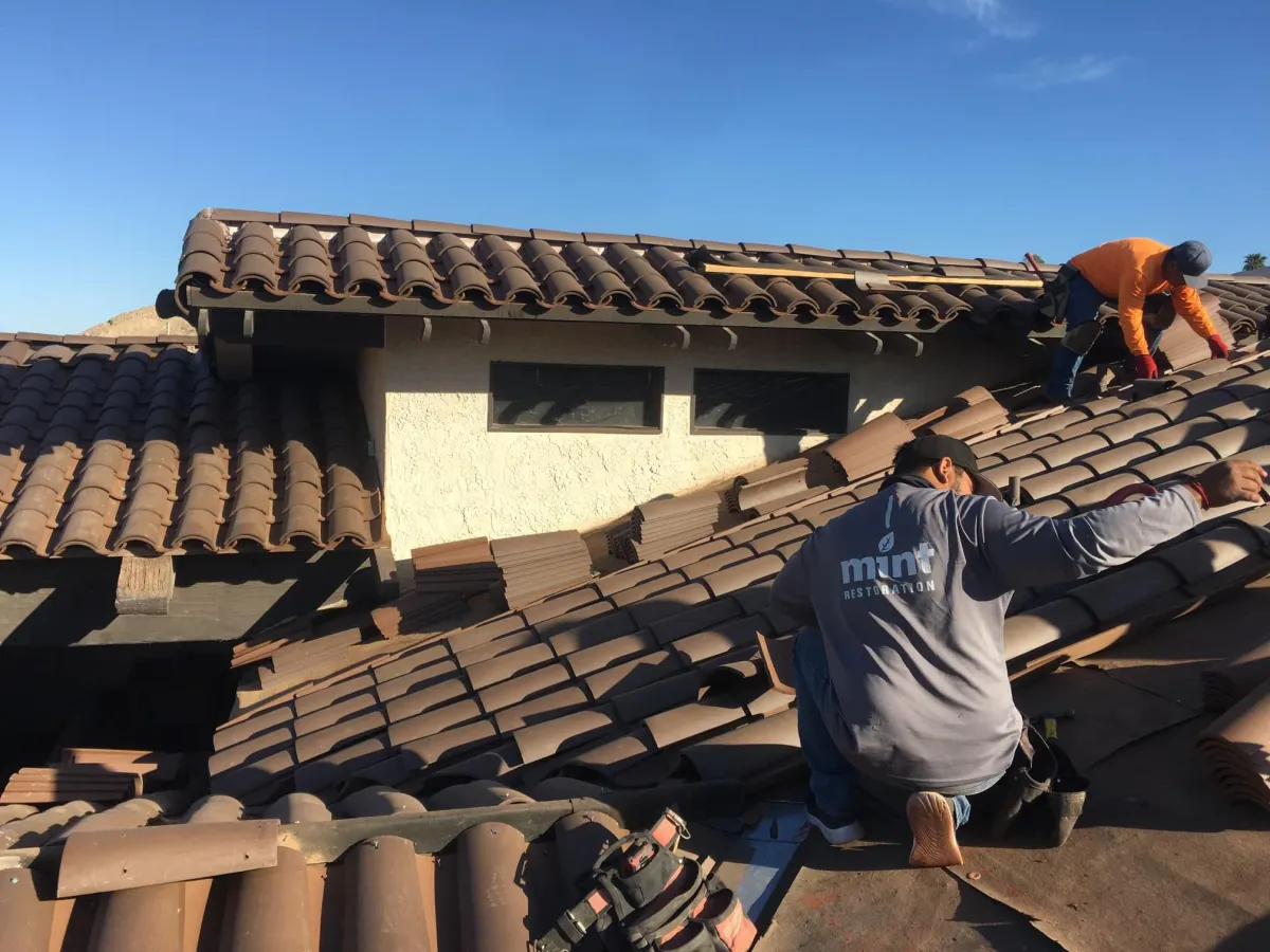 a person on a roof with a roofer