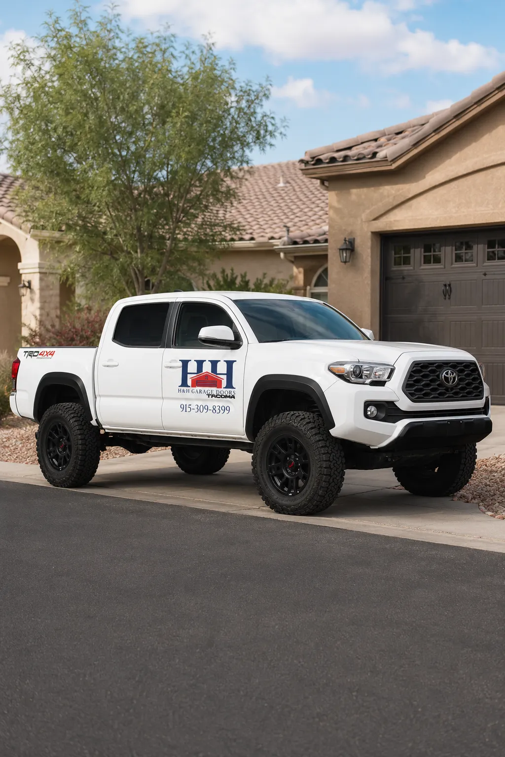 Industrial garage door service truck in West Texas