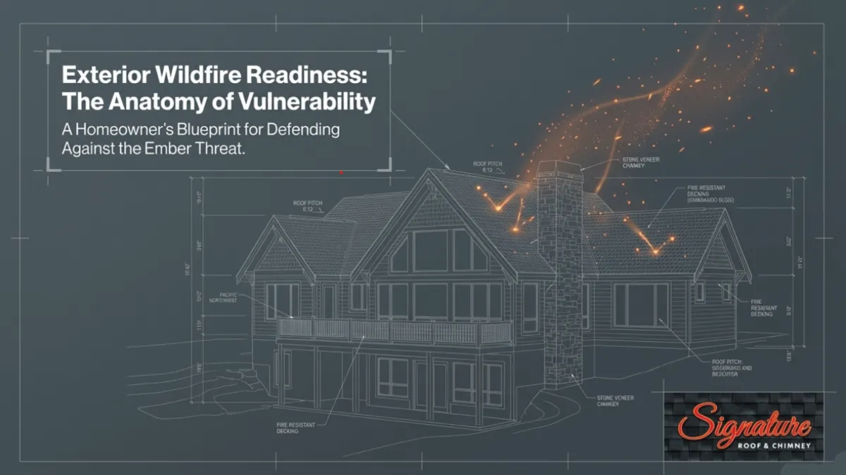 blueprint drawing of a house with wildfire embers hitting leaves