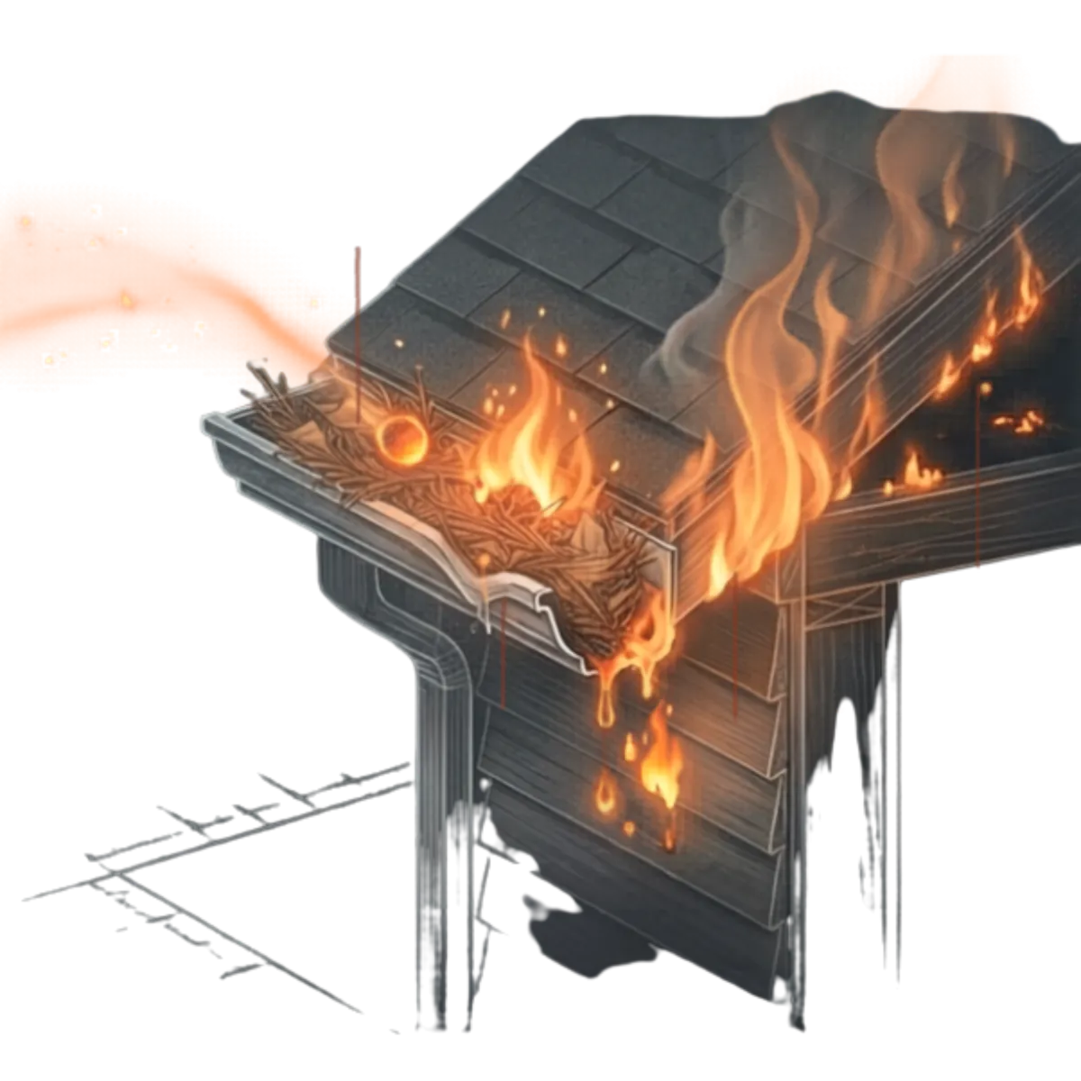 roof and gutters on fire