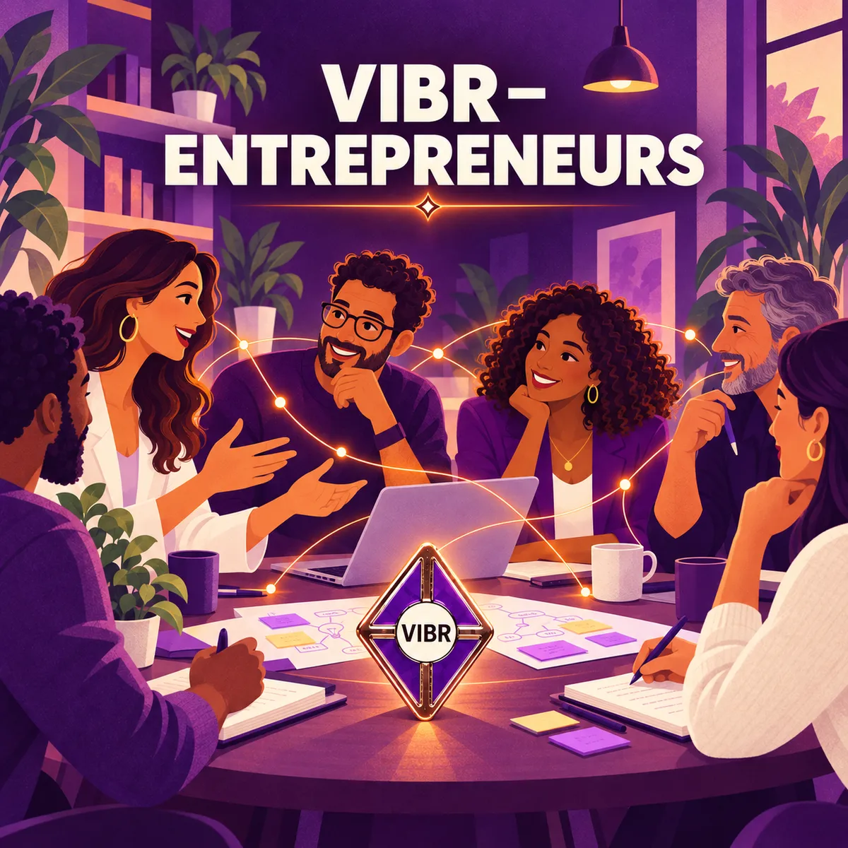 Groupe d'entrepreneurs engagés dans une discussion collaborative lors d'une session mastermind