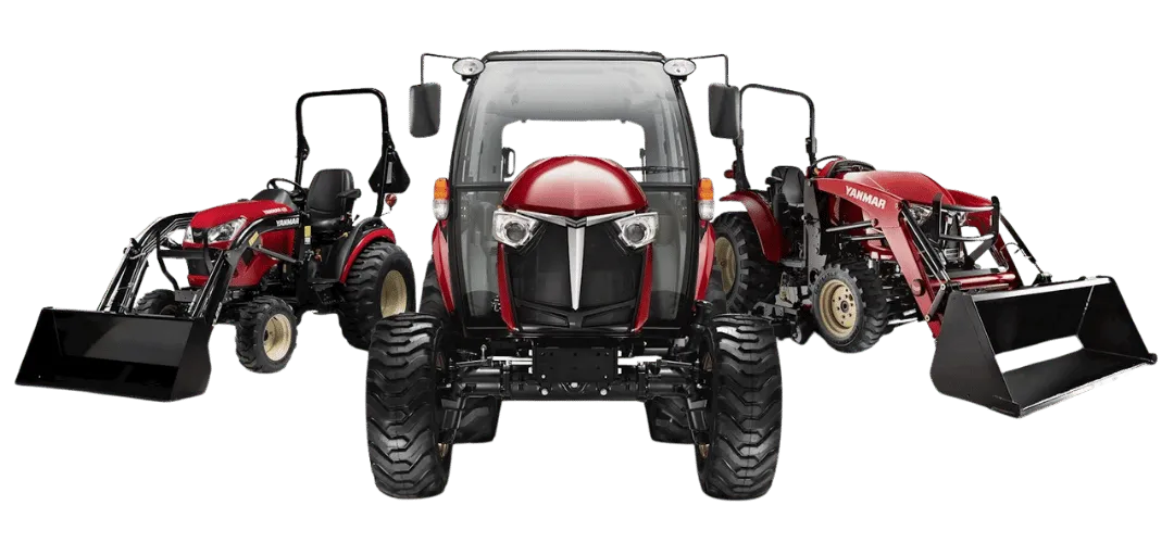 Red Yanmar compact tractors with front and rear attachments for ZDE equipment services in Illinois
