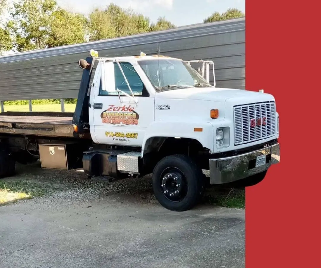 Zerkle Diversified Enterprises delivery truck providing power equipment service in Flat Rock Illinois"