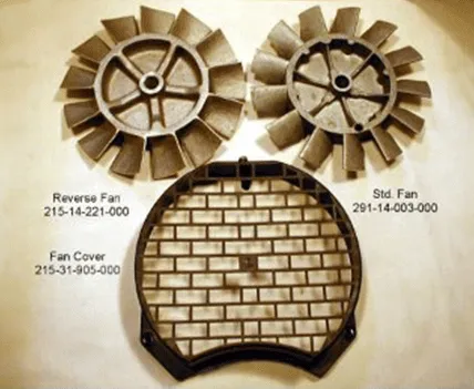 Cuyuna engine standard fan and reverse fan with fan cover for air intake and exhaust