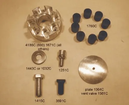 Nova and 2si gearbox parts including bearings, seals, bushings, vent valves, drive hubs, and hardware items