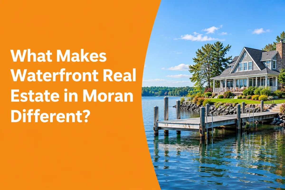Waterfront real estate in Moran Wyoming with mountain and Jackson Lake views
