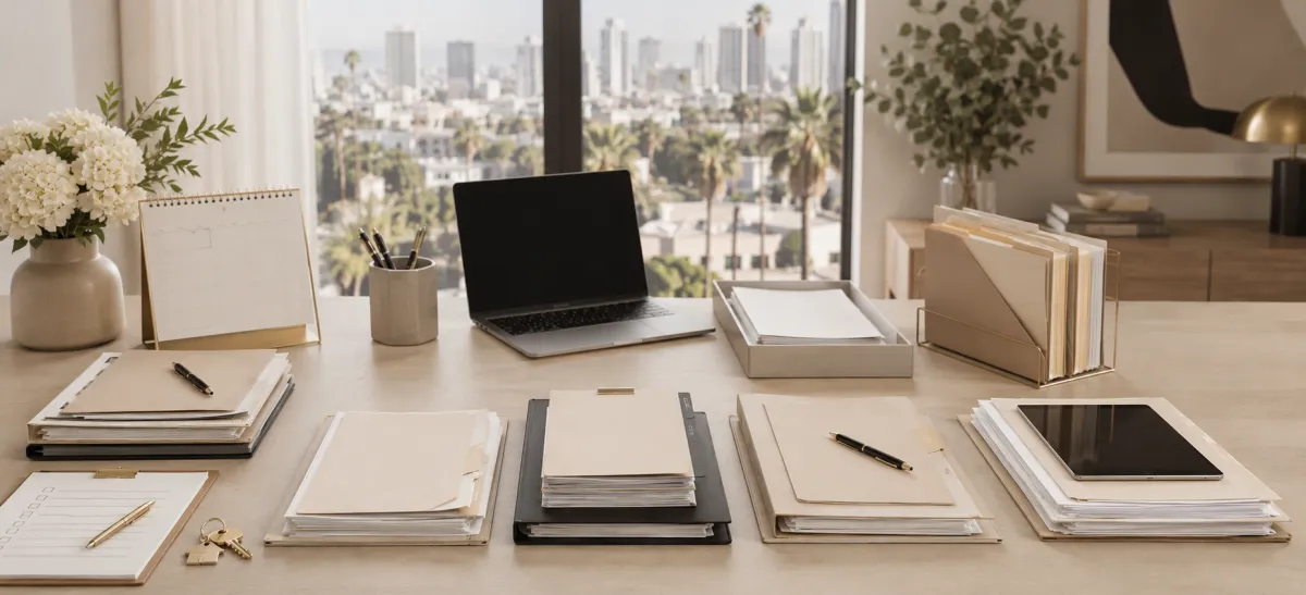 Organized real estate transaction services folders and checklist