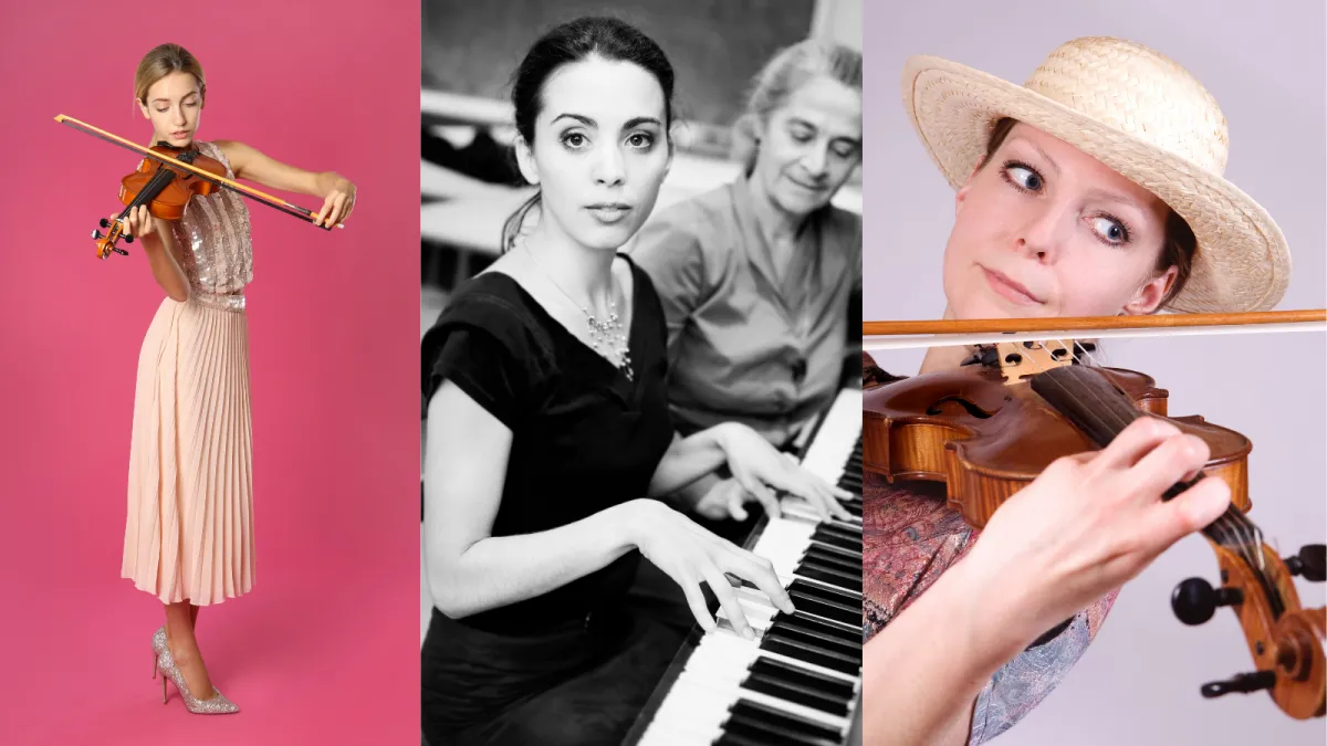 An adult, dressed in a colorful long sleeve and eyeglasses, sits attentively at a sleek digital keyboard, their fingers moving gracefully over the keys. The soft glow of a tilt light bathes the scene, casting an inviting, warm ambiance around them.