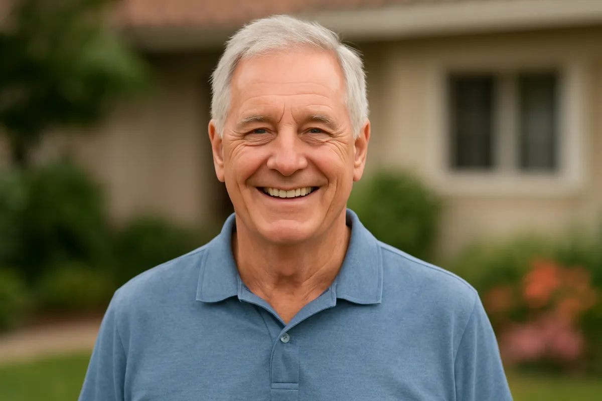 Man with blue collard shirt smiles for a customer testimonial picture