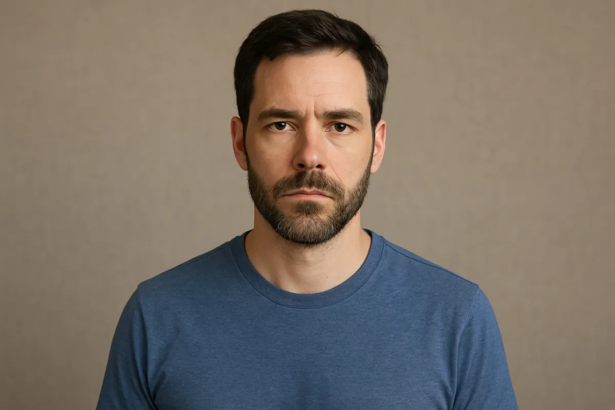 Man with blue shirt poses for a picture for his profile picture 