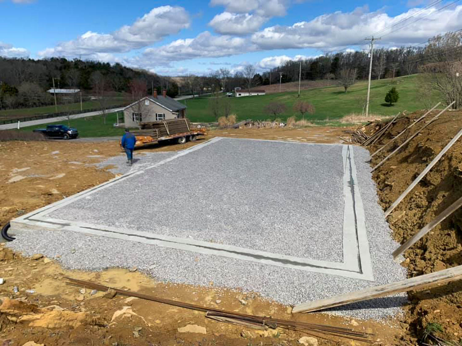 Prepared gravel foundation pad for new home construction in Northern Kentucky