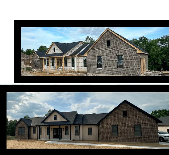 Custom brick home under construction by Homegrown Customs in Northern Kentucky & Completed custom brick home built by Northern Kentucky custom home builder
