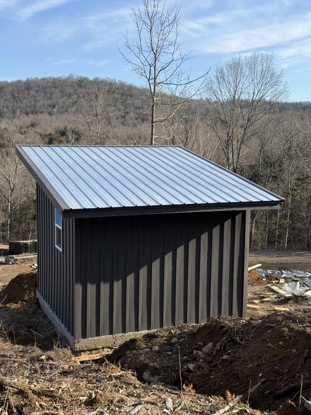 Tuff-Rib Residential Metal Roofing panels installed on a shed.