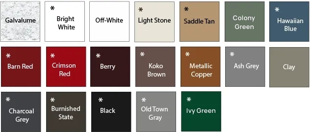 Available Colors for Black's Metals Roofing & Siding Panels