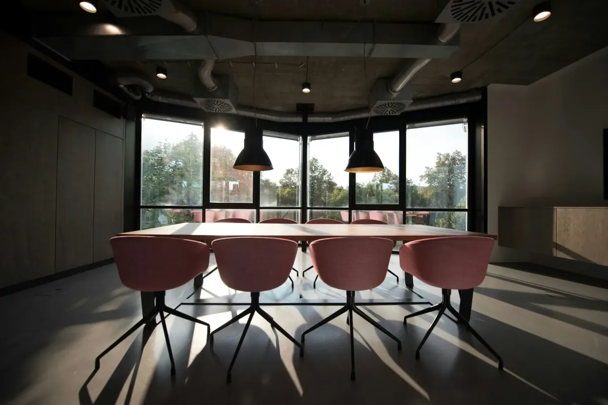 An office conference room with architectural tint 