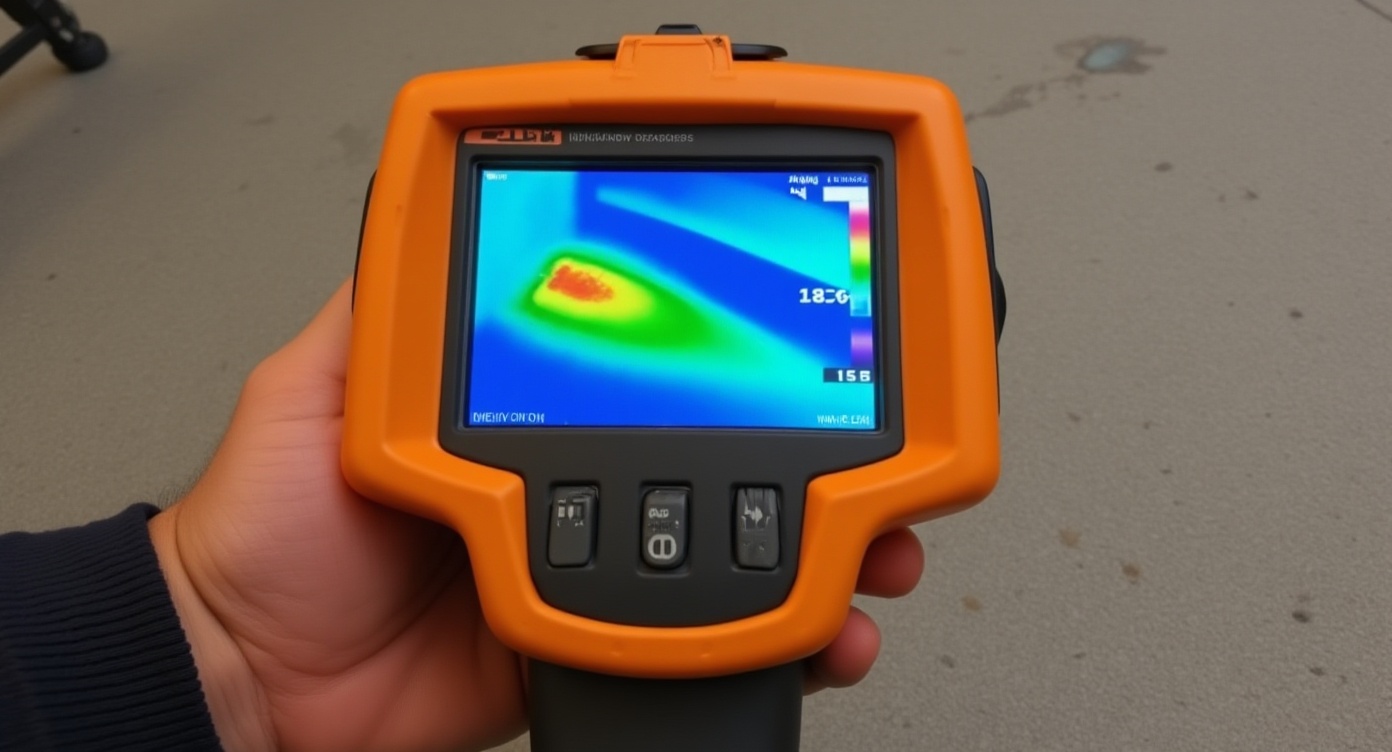 thermal imaging camera to detect underground water leak in California driveway