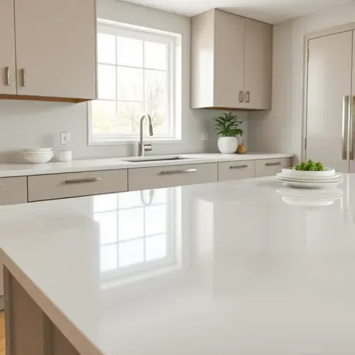 Pristine solid surface kitchen countertop in West Chester Township Ohio with sleek modern design and subtle reflections