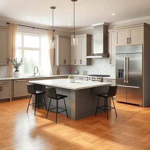 Modern kitchen remodel in West Chester Township featuring sleek matte cabinetry, granite countertops, and stainless steel appliances.