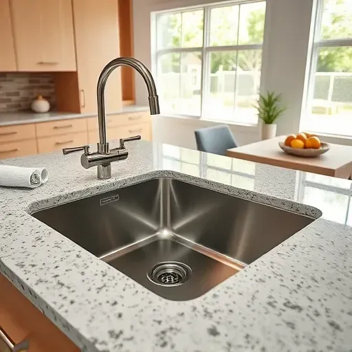 Recently installed stainless steel kitchen sink with brushed nickel fixtures in a modern, bright West Chester Ohio kitchen