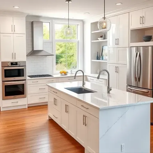 Remodeled West Chester Township kitchen with modern cabinetry, granite island, stainless appliances, and natural light.