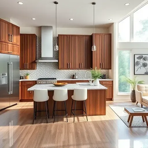 Remodeled kitchen in Springdale OH with modern appliances, elegant bar stools, and natural light enhancing the design