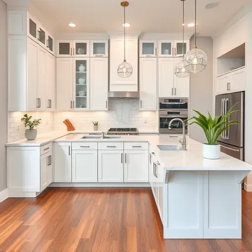 Modern kitchen renovation in Blue Ash, OH with sleek white cabinetry, quartz countertops, and stylish pendant lights.