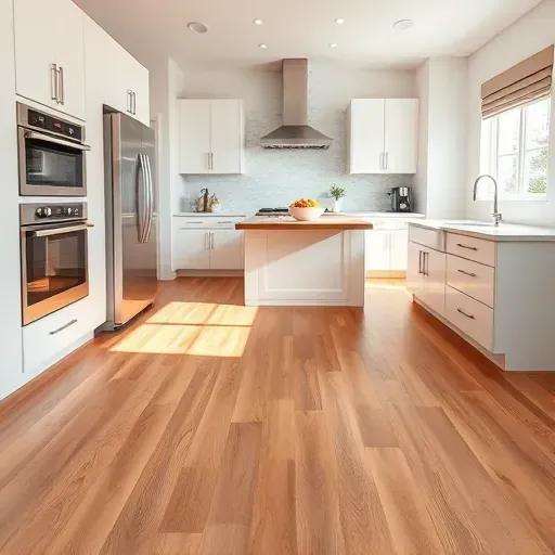 Finished hardwood herringbone flooring installed in a modern West Chester Township kitchen with sleek appliances and natural light