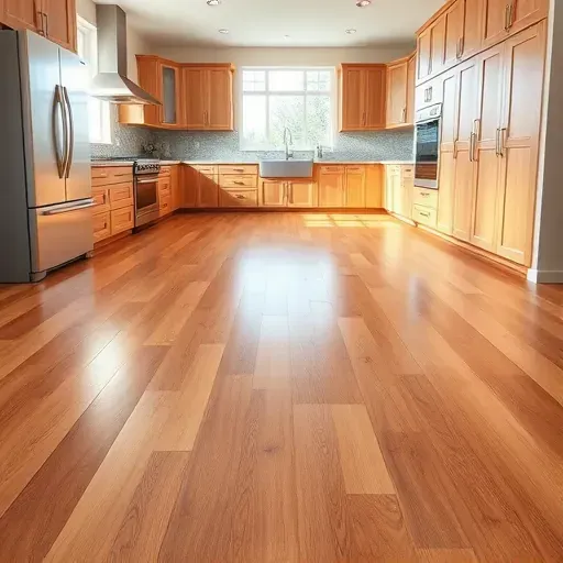 Rich warm-toned hardwood kitchen flooring in a modern West Chester Township Ohio kitchen with natural light and sleek appliances