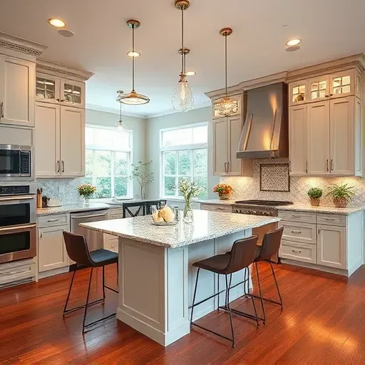 Modern kitchen remodel in Symmes Township with sleek cabinetry, granite countertops, and elegant pendant lighting.
