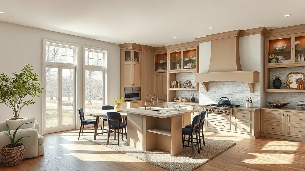 Remodeling in Carlisle, OH showcasing modern kitchen and living room design elements.