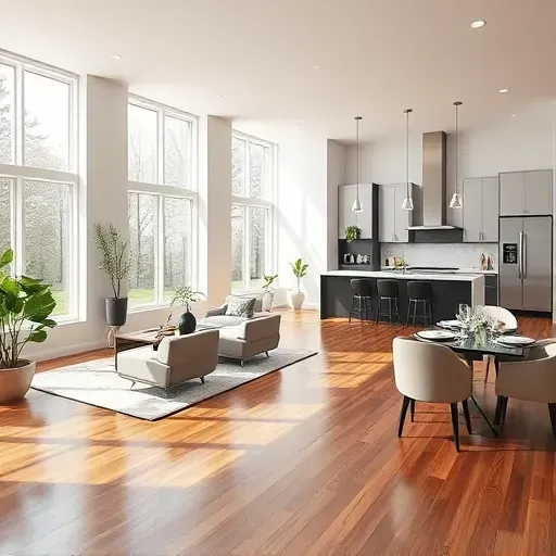 Modern open-concept living area in Fairfield, OH featuring a stylish kitchen, cozy lounge, and elegant decor.