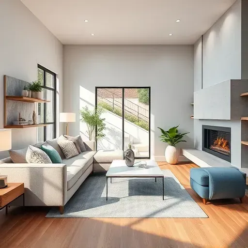 Modern living room remodel in Blue Ash, OH with sleek furniture, soft colors, natural light, and elegant decor.