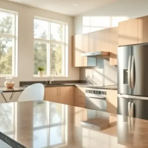 Close-up of a beige glossy ceramic kitchen backsplash with precise grout lines in a modern West Chester Township Ohio kitchen.