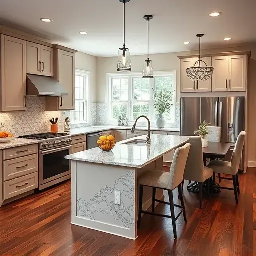 Modern kitchen remodel in Liberty Township OH features stainless steel appliances, granite counters, and stylish cabinetry.