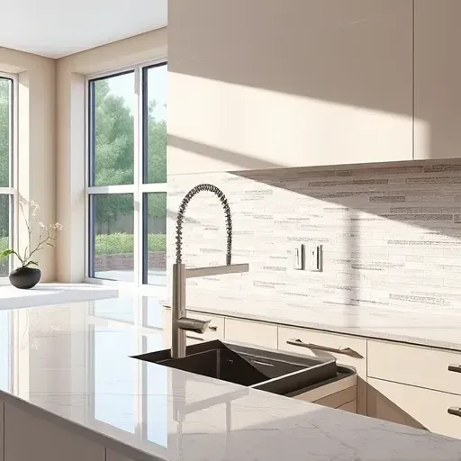 Close-up of a modern kitchen tile backsplash with glossy ceramic tiles, detailed grout lines, subtle textures, natural light.