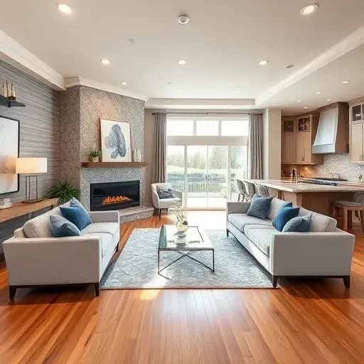Elegant living room remodel in Evendale OH with modern design, fireplace, stylish decor, and natural light.
