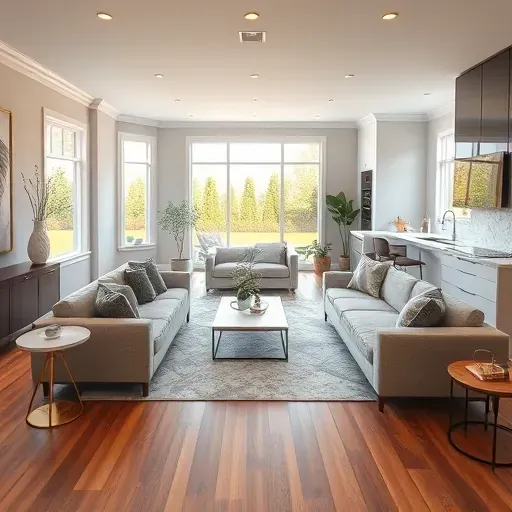 Modern remodeled interior in Dayton OH with open-concept living room, elegant hardwood, and stylish decor.